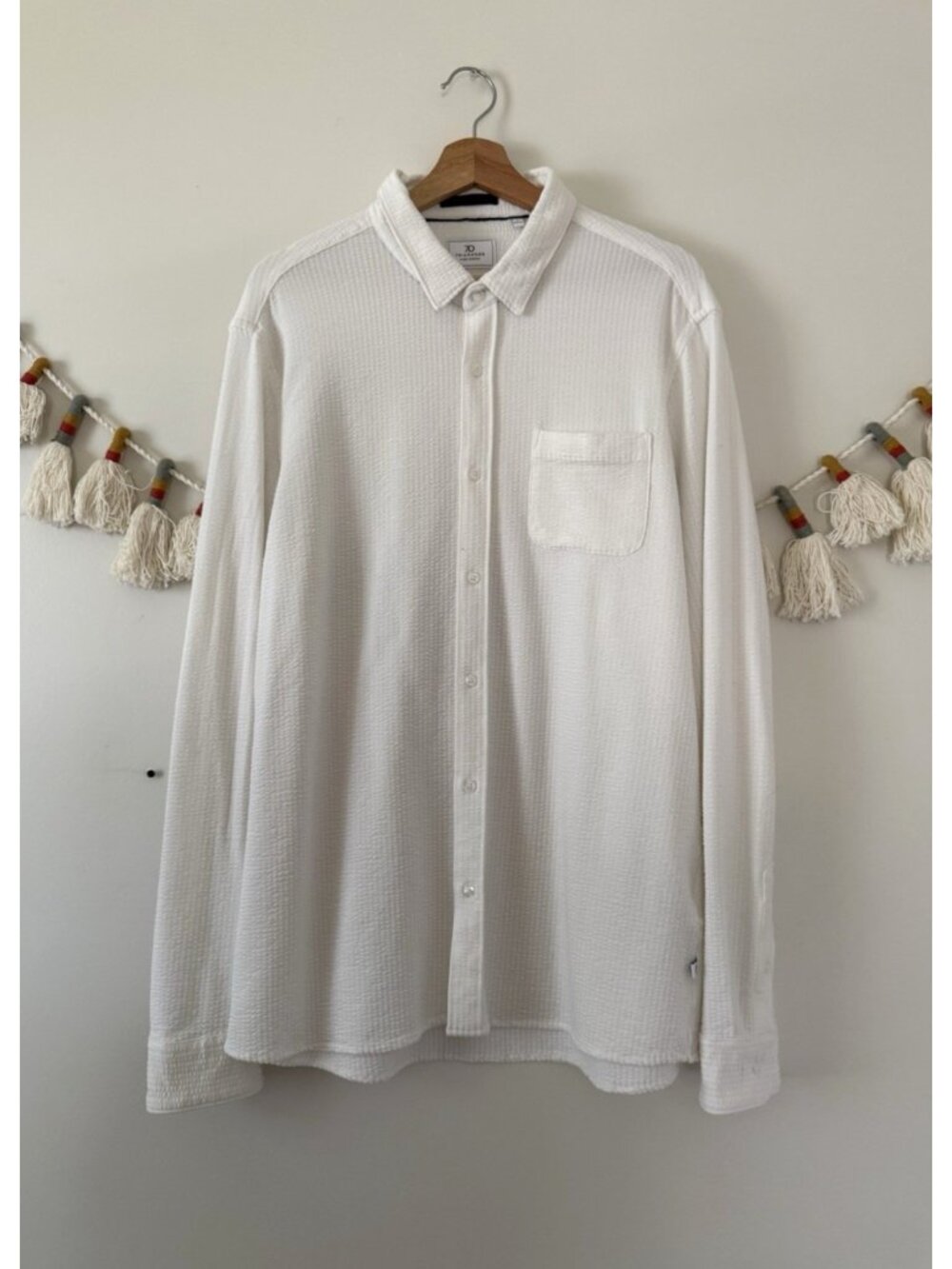 7 Diamond Button Down Waffle Knit Performance Stretch Long Sleeve Shirt Casual L
